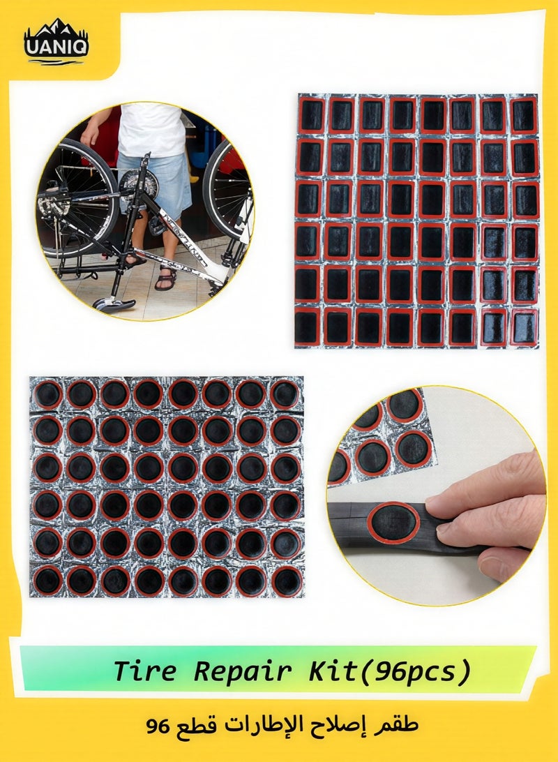 UANIQ Tire Repair Kit 96 PCS Bike Tire Patch Kit Round and Square Bicycle Puncture Repair Patches Portable Tyre Repair for Road MTB and Mountain Bikes (Mega Pack) - Image 1